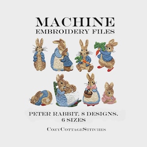 CONEJO. 8 archivos de bordado. 6 tamaños. Conejito y mamá de cuento infantil. Diseño digital a máquina para bebé niña, niño, Pascua, primavera. Bastidor de 4x4.