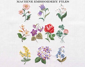 Mini Flower Machine Embroidery Designs, 10 Small Floral Files. Tiny Forget-Me-Not Hydrangea Lily Valley