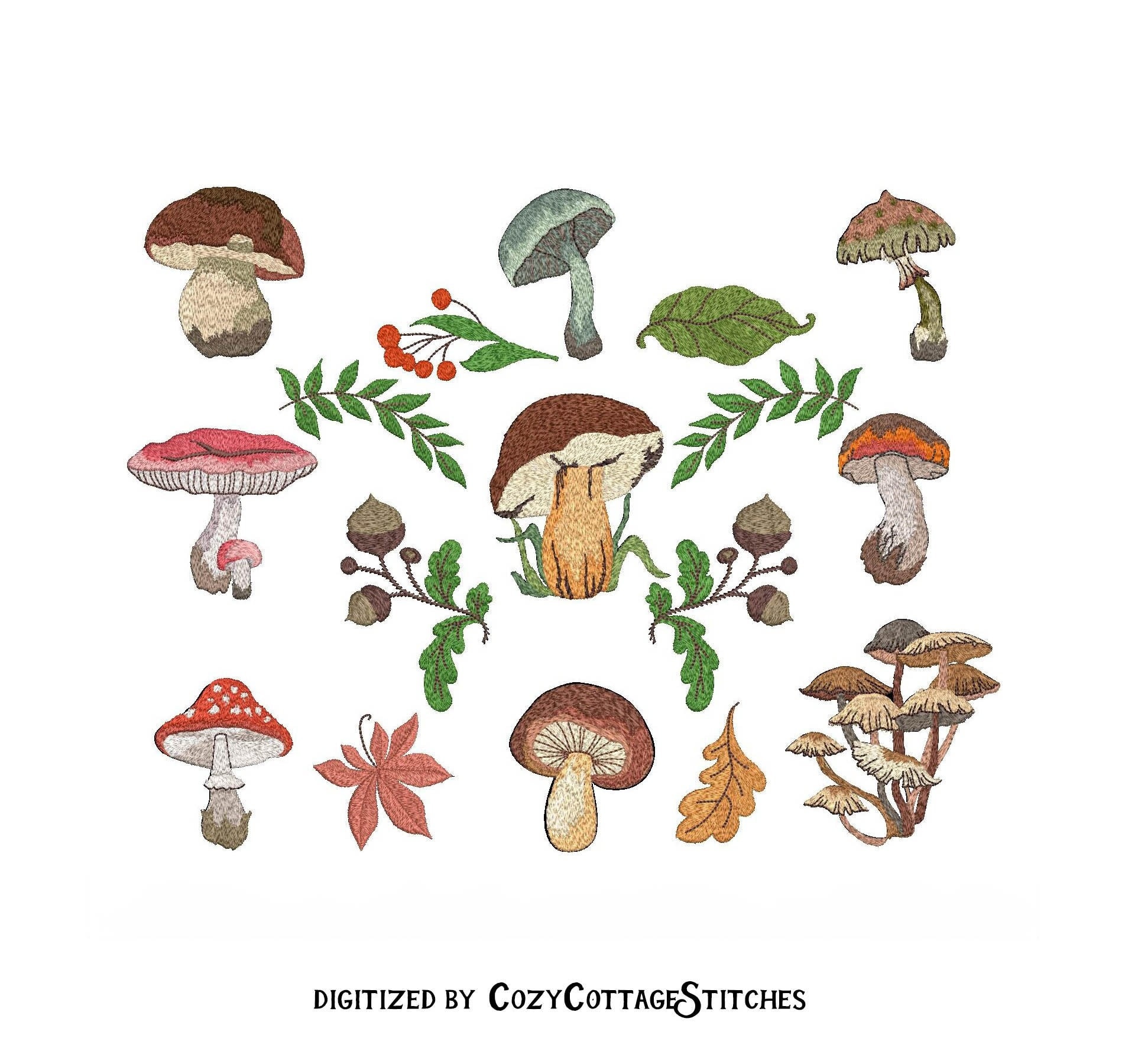 MEGA Bundle. Mushrooms. 6 sizes. 15 Fall Embroidery Files. Modern Cozy Tiny Mini Autumn Halloween Thanksgiving Digital Machine Design