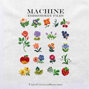 Diseños de bordado a máquina de mini flores. 20 pequeños elementos florales, archivos de 2,5 cm (1 pulgada).