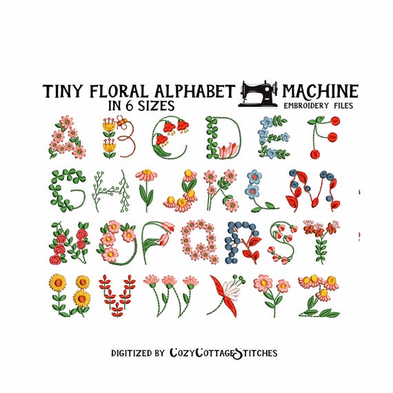 TINY FLORAL FONT 6 Sizes. Flower Uppercase Letters. Abc Alphabet