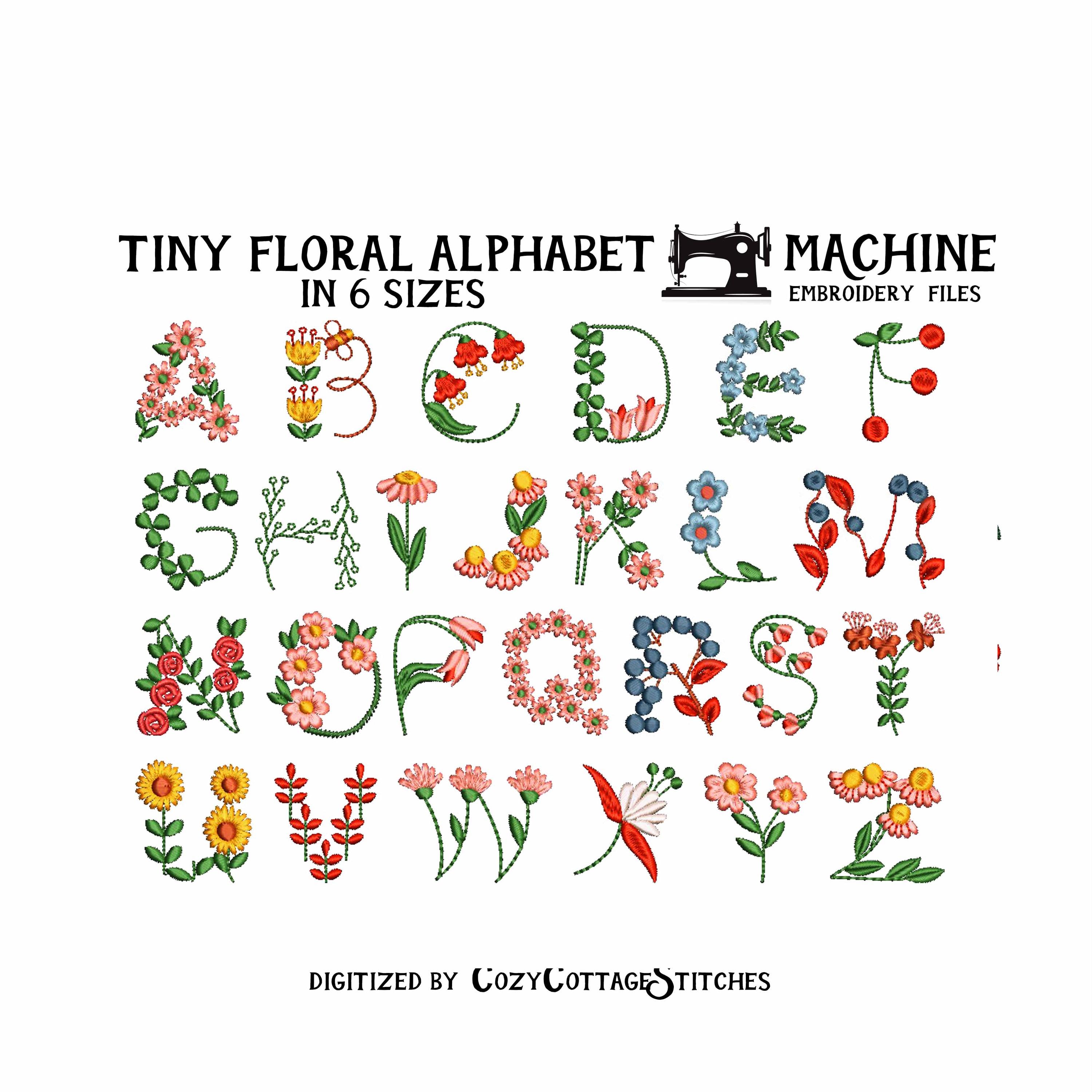 TINY FLORAL FONT 6 Sizes. Flower Uppercase Letters. Abc Alphabet