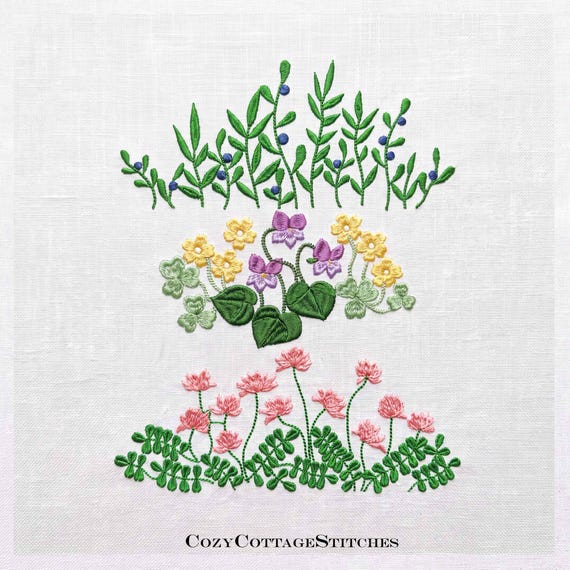 12 Wildflower Meadows Machine Embroidery Bundle. 12 Scandinavian Floral Designs. Forget-Me-Not.  Digital File