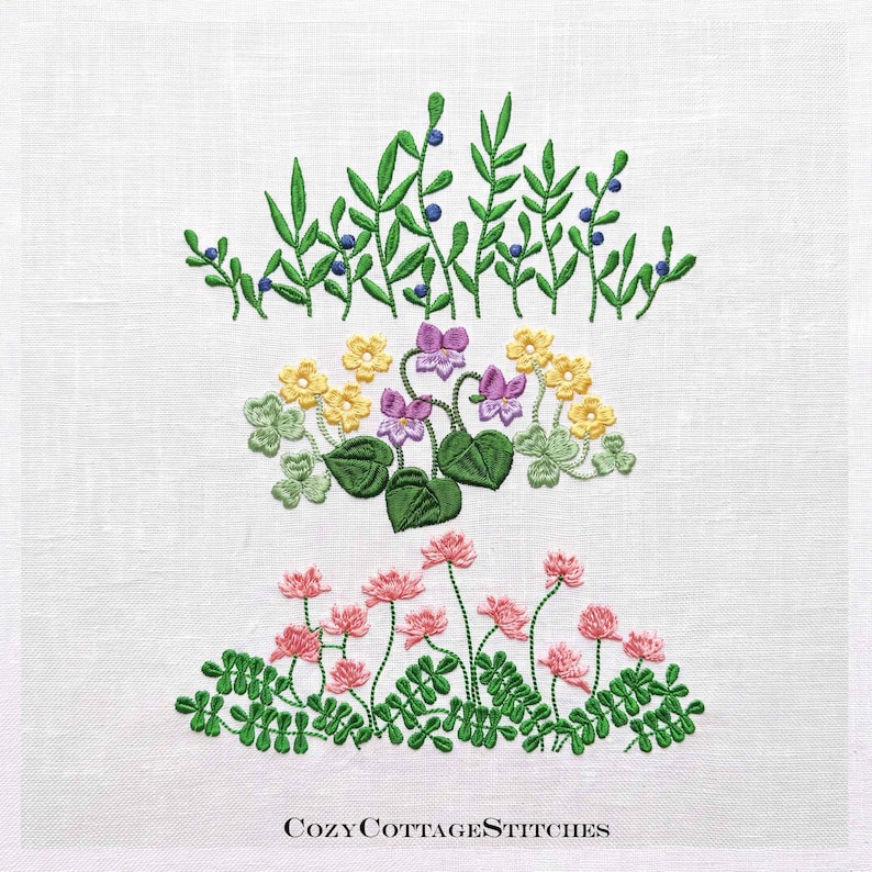 Stickmuster-Set „Wildblumenwiesen“ mit 12 skandinavischen Blumenmotiven. Vergissmeinnicht. Digitale Datei Bild 1