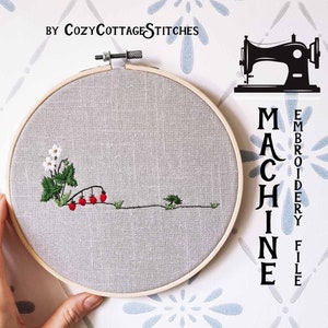 Walderdbeer-Ecke - 6 Größen - Skandinavischer Wald Frühling Sommer Cottagecore Digital Design Maschinenstickerei