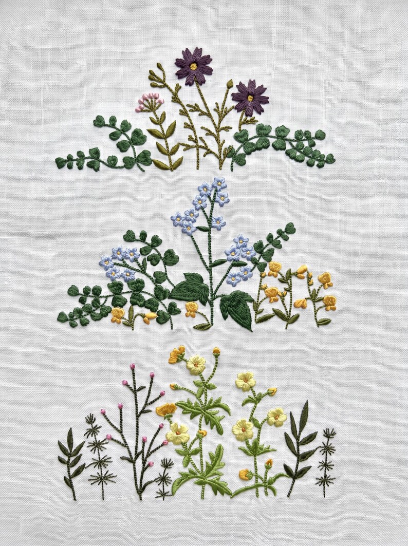 Stickmuster-Set „Wildblumenwiesen“ mit 12 skandinavischen Blumenmotiven. Vergissmeinnicht. Digitale Datei Bild 4