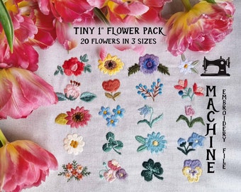MEGA Bundle - 20 kleine Blumen - 2,5 cm modernes süßes kleines Boho Frühling Sommer Geburt Monat Floral Digital Design Maschinenstickerei