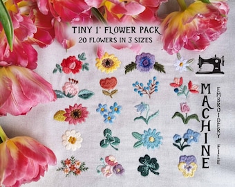 MEGA Bundle - 20 Tiny Flowers - 1&quot; Modern Cute Little Boho Spring Summer Birth Month Floral Digital Design Machine Embroidery File