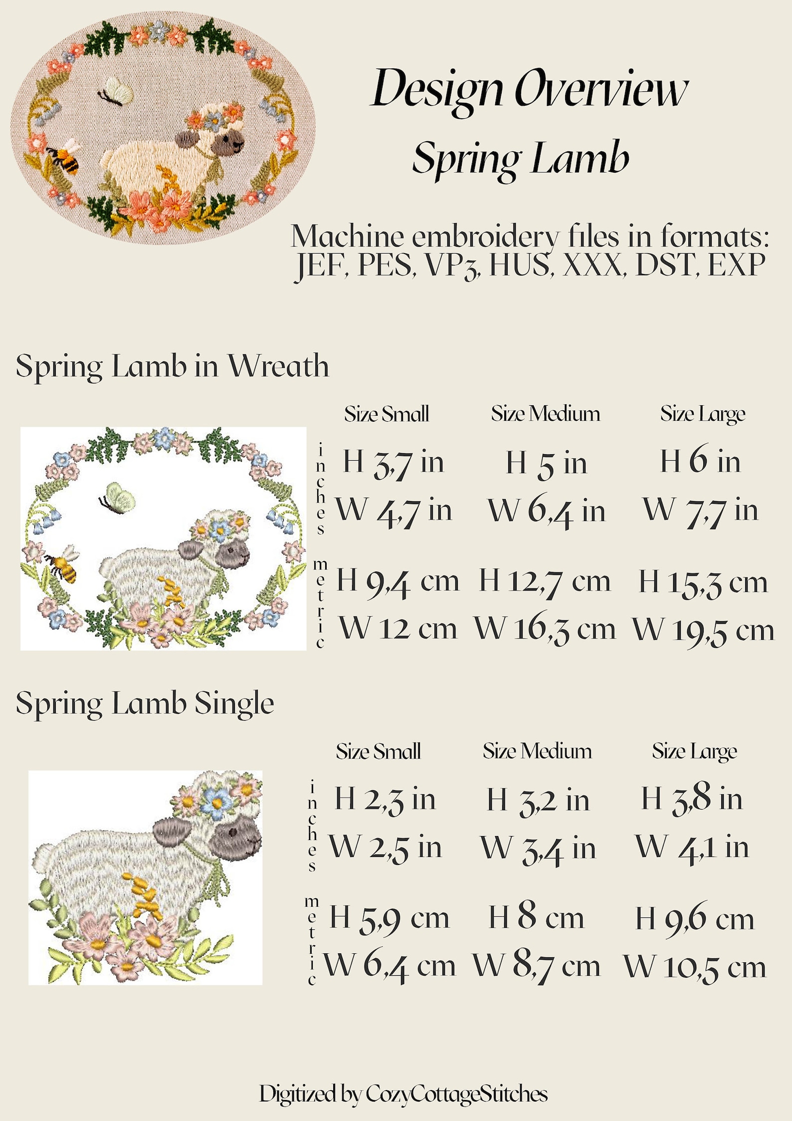 Embroidery File - Spring Lamb - Easter Summer Sheep Farm Animal Meadow ...