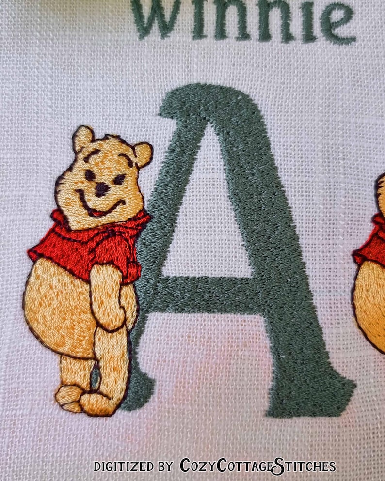 Winnie Lettering Winnie-the-pooh FONT. 7 Sizes. Uppercase Letters. ABC Alphabet. 4x4 ...