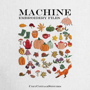 Fall Pack. 32 Autumn Embroidery Files. 3 sizes. Modern Tiny Digital Design for Machine Embroidery
