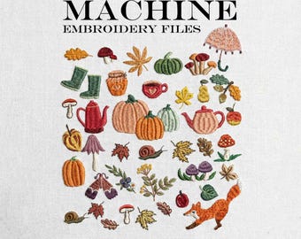 Mini Fall Machine Embroidery Designs. 32 Tiny Cottagecore Autumn Files. Pumpkin Halloween Thanksgiving