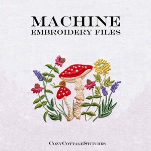 Mushroom Machine Embroidery Design, Fly Agaric Snail Woodland Forest Meadow Cottagecore Pattern Autumn File