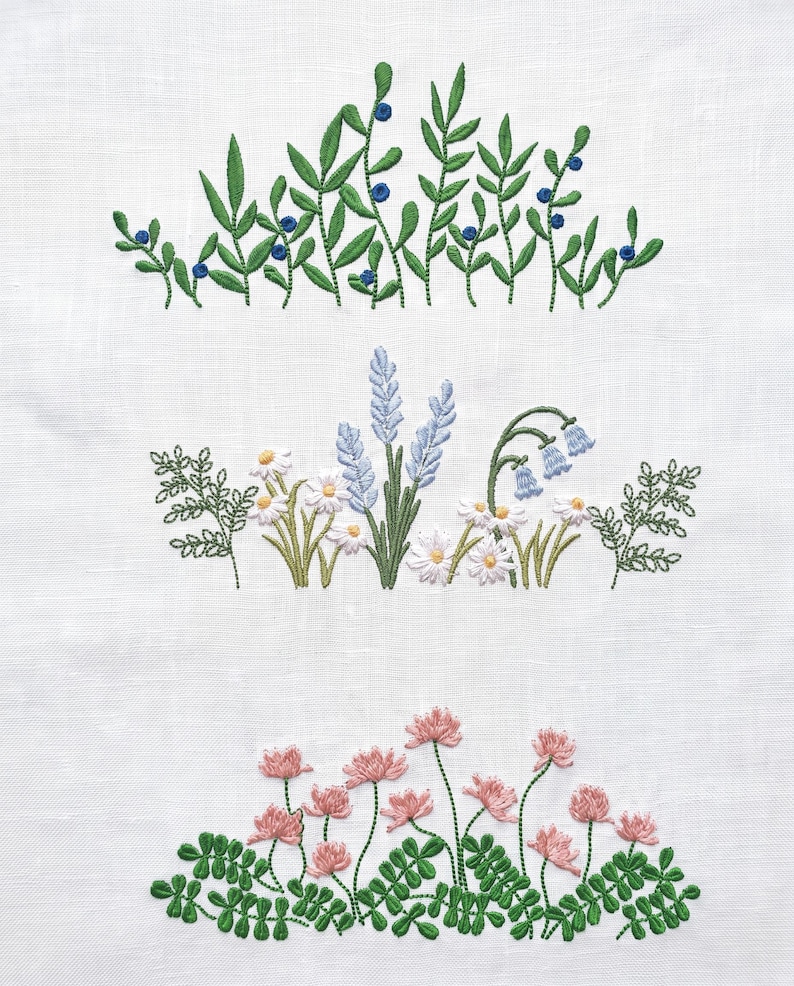 Stickmuster-Set „Wildblumenwiesen“ mit 12 skandinavischen Blumenmotiven. Vergissmeinnicht. Digitale Datei Bild 5