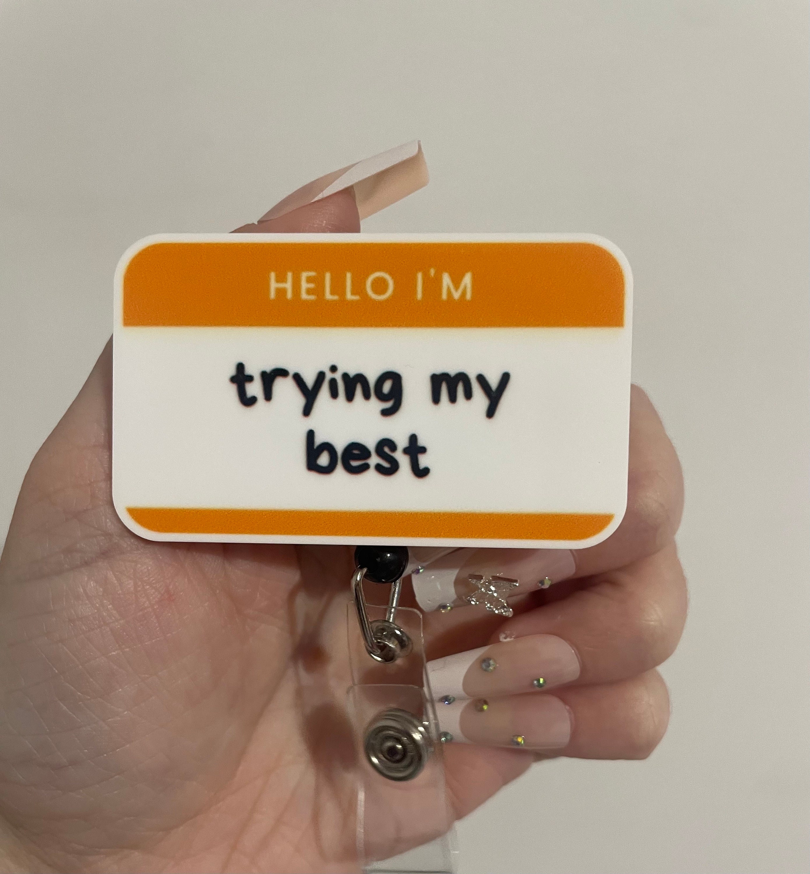 Hello I'm Trying My Best Badge Reel- Funny Badge Reel - Funny Hamster Badge Reel - Badge Reel - Funny - Funny Badge Reel - Badge reel-badges