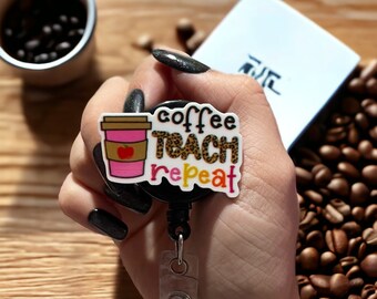 Coffee badge reel - Cute Badge reel - Retractable badge - Badge topper - ID holder - coffee - teacher - Medical -