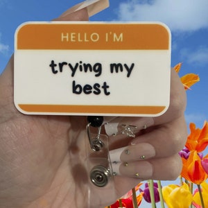 Hello I’m trying my best badge reel- funny badge reel - funny hamster badge reel - badge reel - funny - funny badge reel - badge reel-badges