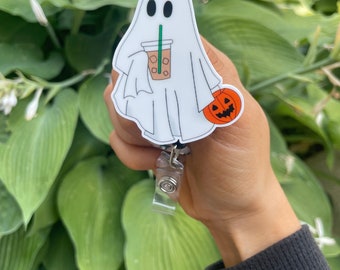 Bobina di badge fantasma - bobina di badge autunnale - porta badge - badge di Halloween - fantasma carino spettrale - infermiera - regalo - bobina di badge - halloween - fantasmi - carino