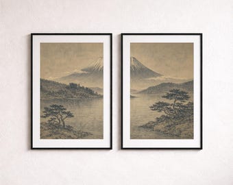 Juego de 2 impresiones de paisajes japoneses del Monte Fuji