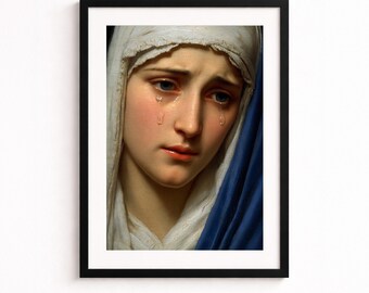 Cuadro al óleo enmarcado de una mujer llorando, póster de retrato clásico realista, decoración artística emotiva.