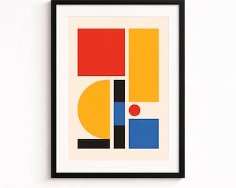 Arte mural geométrico moderno Bauhaus: póster abstracto rojo y amarillo