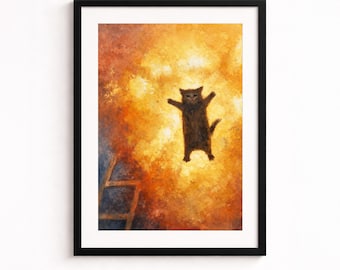 Arte mural de fuego del Gato del Caos: Ilustración de acuarela con un meme dramático