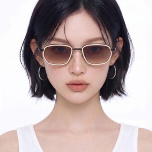 Vale Slim Rectangular Double-Frame Sunglasses with Brown Ombre Lenses Eyesofpi