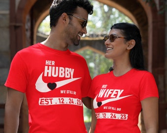 Hubby and Wifey Red Couple Shirts, Matching couple shirts, Valentines Day, anniversary shirts, wedding shirts, shirts for couples