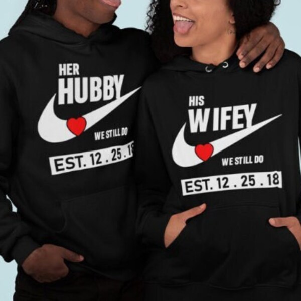 Hubby and Wifey Couple Hoodies, Matching Hoodies, Valentines Day, Anniversary Hoodies Wedding Hoodies, Love Hoodies, Hoodies for Couples