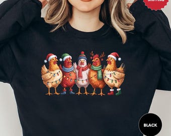 Funny Chicken Christmas Lights Shirt, Farm Animal Xmas Shirt, Merry Christmas Shirt, Chicken Lover Shirt, Chistmas Family Holiday Shirt