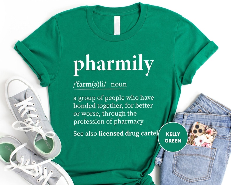 a t - shirt that says pharmily next to a pair of jeans