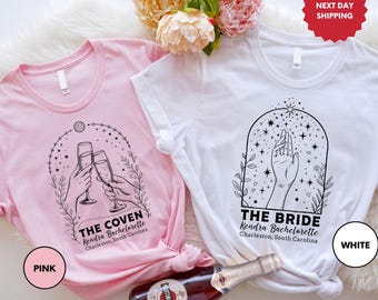 Bride And Coven Shirt, Custom Witchy Bachelorette Shirt, Halloween Bachelorette Party Tee, Personalized Bride Shirt, Spooky Bridal Party Tee