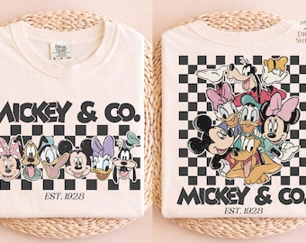 Camisetas retro de Mickey y Minnie, camiseta retro de Mickey y sus amigos, camiseta retro de viaje a Disney, camiseta a cuadros de Mickey, camiseta de vacaciones familiares de Disney
