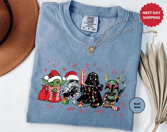 Comfort Colors Star Wars Christmas Shirt, Star Wars Family Christmas Shirt, Star Wars Characters Xmas Shirt, Disneyland Holiday Xmas Shirt