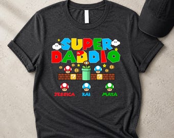 Custom Super Daddio Shirt, Personalized Kids Name Dad Shirt, Daddy Shirt, Father's Day Shirt, Gift for Dad, Super Dad Shirt ,Gamer Daddy Tee