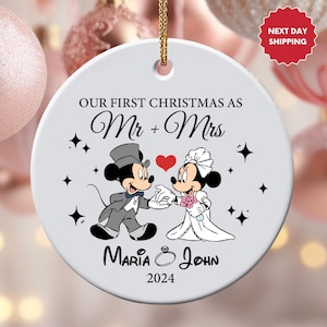 Personalized Mickey Minnie Couple Ornament, Disney Wedding Our First Christmas As Mr And Mrs Ornament, Anniversary Family Christmas Keepsake