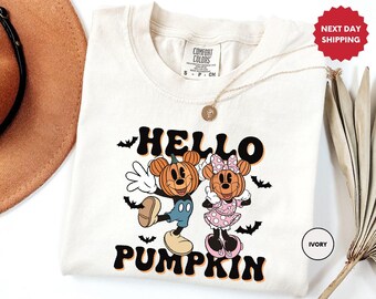 Comfort Colors Hello Pumpkin Shirt, Disney Pumpkin Shirt, Disney Halloween Shirt, Mickey Minnie Pumpkin Costume, Halloween Party Shirt