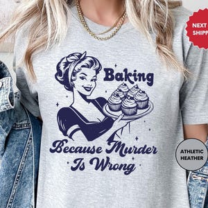 Bakken omdat moord verkeerd is (T-shirt), grappig bakshirt, bakshirt, cadeau voor bakkers, bakkerscadeau, bakshirt, bakcadeau voor mama (T-shirt)