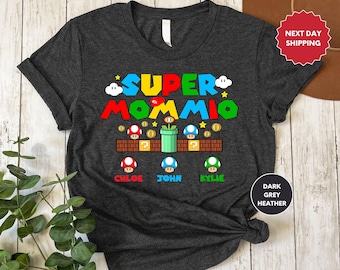 Chemise Super Mommio personnalisée, t-shirt cadeau fête des mères, chemise maman gamer, chemise maman prénom enfant personnalisée, chemise Super maman, meilleur cadeau pour les mamans