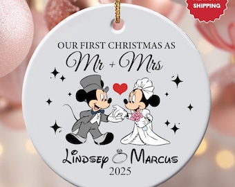 Personalized Mickey Minnie Couple Ornament, Disney Wedding Our First Christmas As Mr And Mrs Ornament, Anniversary Family Christmas Keepsake