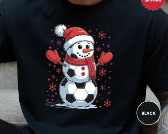 Christmas Soccer Ball Snowman Shirt, Santa Soccer Ball Snowman Shirt, Merry Christmas Shirt, X-mas Football Tee, Christmas Party Tee