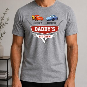 Custom Cars Dad Shirt With Kids Names, Daddy's Pit Crew Tee, New Dad Gift, Lightning McQueen Dad Shirt , Disney Fathers Day Gift Shirt image 2