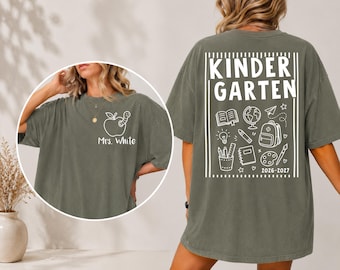 Comfort Colors Custom Kindergarten Teacher Shirt, Personalized Kindergarten Shirt, Gift For Teacher, Kindergarten Teacher Outfit