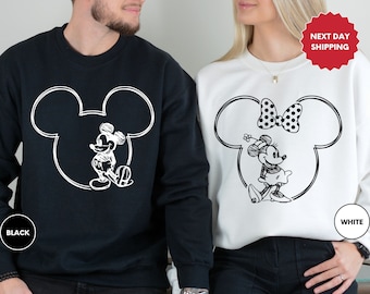 Mickey and Minnie Sweatshirt, Mickey Sketch Sweatshirt, Minnie Sketch Sweatshirt, Mickey Mouse Sweatshirt, Disney Family Couple Sweatshirt