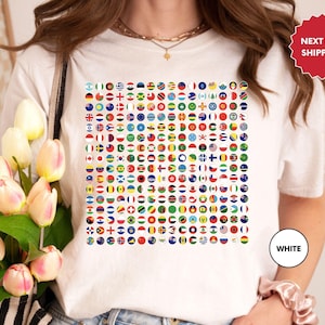 World Flags T-shirt Cool Travel 256 Flag International Tee, Learning Kids Graphic World Geography Clothing, International Students School,