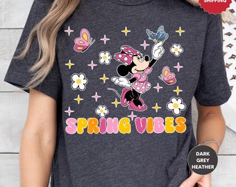 Spring Vibes T-Shirt, Disney Floral Shirt, Minnie Mouse Shirt, Disney Flower Shirt, Minnie Flower Shirt, Spring Vibes Shirt