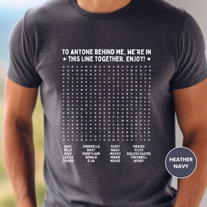 Camiseta interactiva divertida de Disneyland, sopa de letras en la espalda, espera en la fila, atracción de Disneyland, Disney World, sopa de letras, juego de fila imagen 3