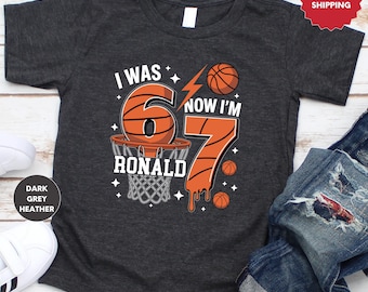 I Was 6 Now I'm 7 Birthday Meme Shirt, Custom Boy Birthday Shirt, Basketball Themed Birthday Party Shirt, Personalized Birthday Gift