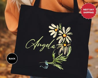 Borsa tote personalizzata con fiori, regalo di compleanno per lei, regalo per le migliori amiche, regali per la mamma, borsa tote con fiori, borsa tote in tela, regalo per lei