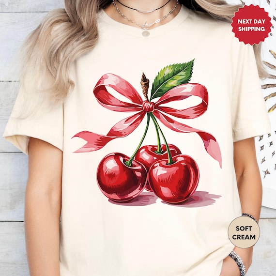 Coquette Cherry and Bow Shirt, Aesthetic Cherry Shirt, Cute Shirt, Aesthetic Cherries Shirts,Cherry Coquette Tee